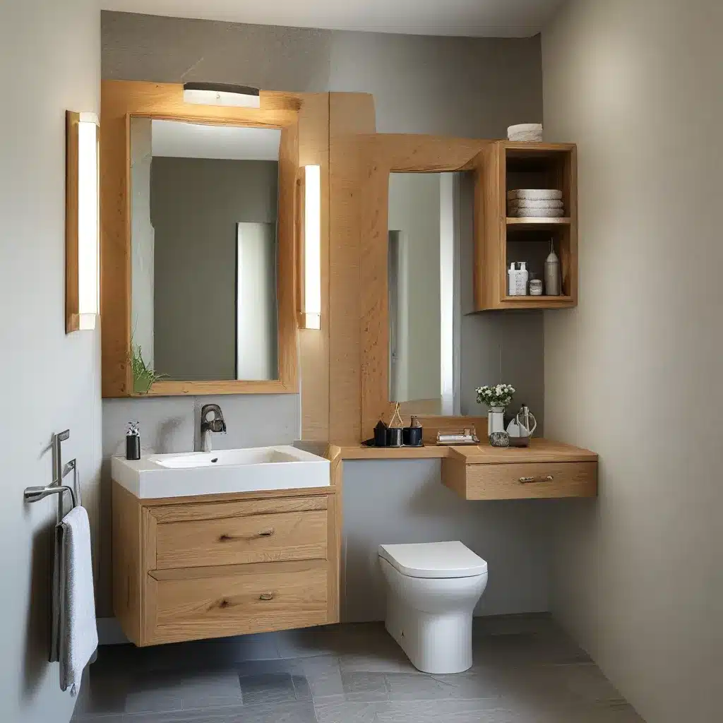 Small Bathroom Design With Space-Saving Wood Vanities
